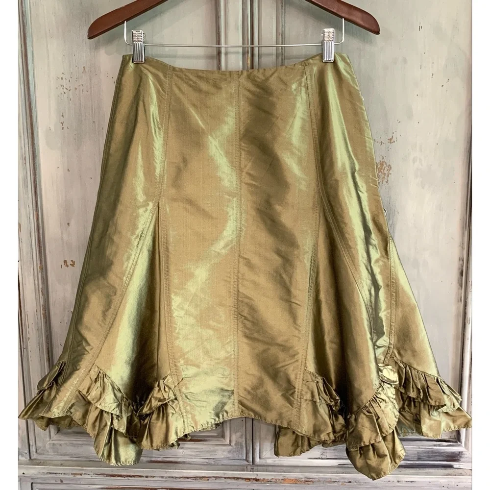 Areli Ballin's Gold Silk Taffeta Skirt Sz 2 - Picture 2 of 11